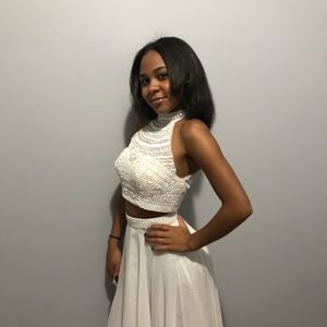 Sherri Hill white two piece formal dress